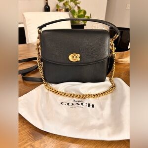 COACH Turn Lock Cassie Crossbody Black Pebble Polished Leather Brass Hardware